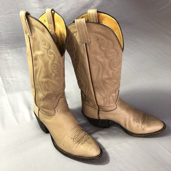 Vintage Hondo Men’s Tan Brown Leather Western Cowboy Boots Size 8.5 C Rodeo - Picture 1 of 15
